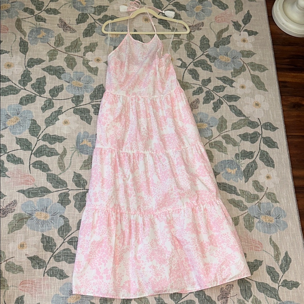 Pink Floral halter tassel Dress